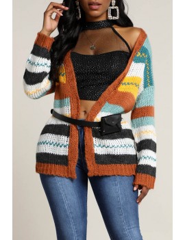 Lovely Casual Patchwork Multicolor Cardigan