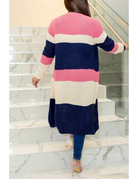 Lovely Casual Color-lump Patchwork Pink Cardigan