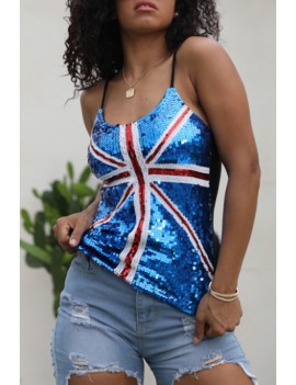 Lovely Casual Sequins Decoration Blue Tank Top