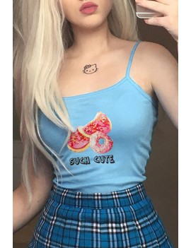 Lovely Casual Spaghetti Straps Printed Blue Tank Top