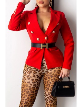 Lovely Casual  Buttons Design Red Blazer