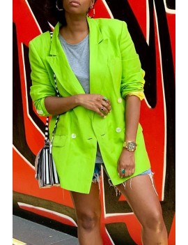 Lovely Casual Buttons Design Green Blazer