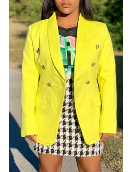 Lovely Casual Buttons Design Yellow Blazer