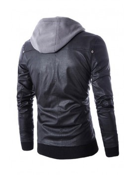 Lovely Casual Hooded Collar Patchwork Black Leather