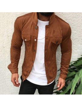 Lovely Casual Buttons Design Brown Jacket