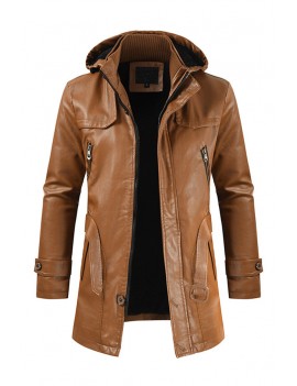 Lovely Casual Hooded Collar Brown Leather