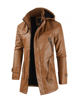 Lovely Casual Hooded Collar Brown Leather