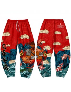 Red Japanese Style Anime Sweatpants Men Multi Pocket Long Cargo Pant Harajuku Hip Hop Jogger Trousers Streetwear Fashion Pants