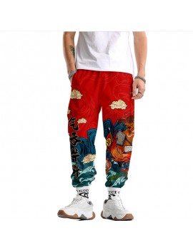 Red Japanese Style Anime Sweatpants Men Multi Pocket Long Cargo Pant Harajuku Hip Hop Jogger Trousers Streetwear Fashion Pants