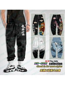 Summer Japanese Style Anime Sweatpants Men Multi Pocket Long Cargo Pant Harajuku Jogger Trousers Streetwear Pants
