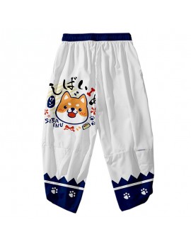 Fashion Men Cute Dog Shiba Inu Print Harem Pants Loose Traditional Asian Haori Trousers Japanese Streetwear Kimono Pants