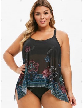 Plus Size Floral Mesh Tankini Swimsuit - 2x