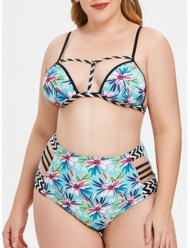Plus Size Floral Print Spaghetti Strap Swimwear Set - 1x