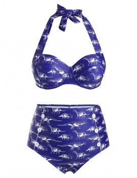 Plus Size Dinosaur Print High Waist Swimwear Set - 3x