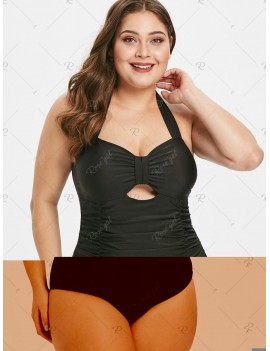 Cut Out Plus Size Ruched One-piece Swimsuit - 2x