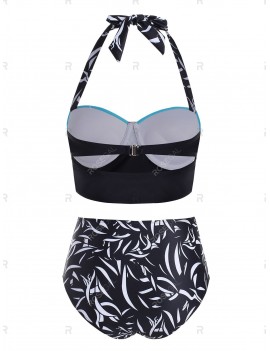 Contrast Printed Underwire Halter Swimwear Swimsuit - Xl