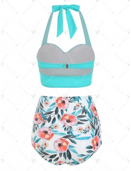Floral Halter Underwire Tummy Control Swimwear Swimwear - 2xl
