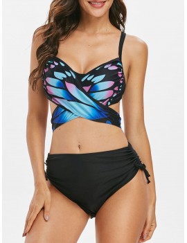 Butterfly Print Cinched Tie Back Swimwear Swimwear - Xl