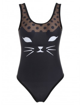 Cat Polka Dot One-piece Swimsuit - S