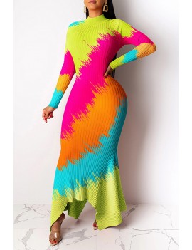 Lovely Casual Gradual Chang Printed Multicolor Ankle Length Dress