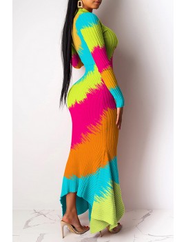 Lovely Casual Gradual Chang Printed Multicolor Ankle Length Dress