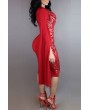 Lovely Beautiful Deep V Red Black Patchwork Red Knee Length Dress