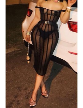 Lovely Beautiful See-through Black Mid Calf Dress