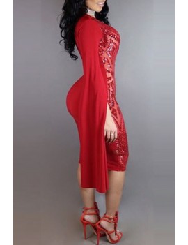 Lovely Beautiful Deep V Red Black Patchwork Red Knee Length Dress