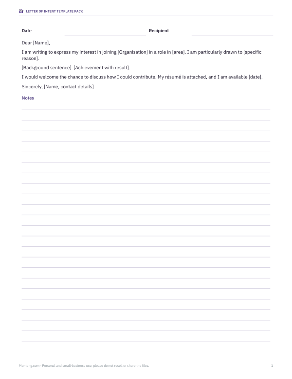 Preview of Job Letter of Intent Template